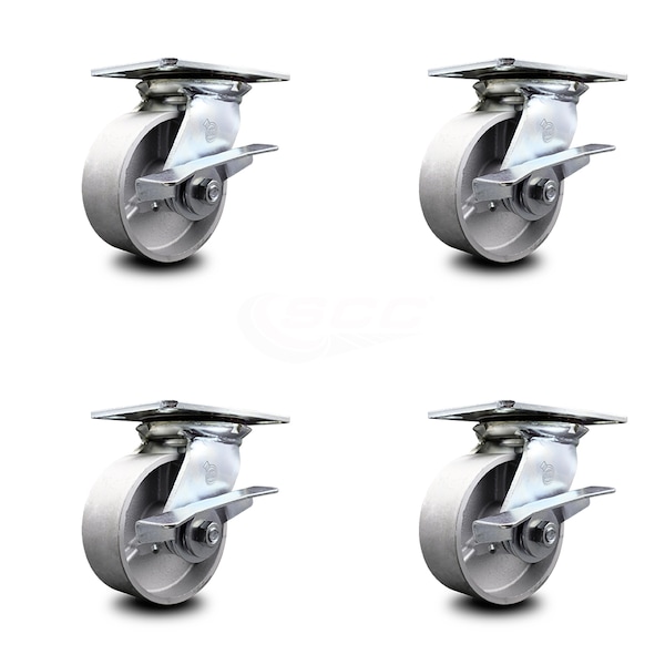 5 Inch Heavy Duty Semi Steel Caster Set with Ball Bearings and Brakes SCC